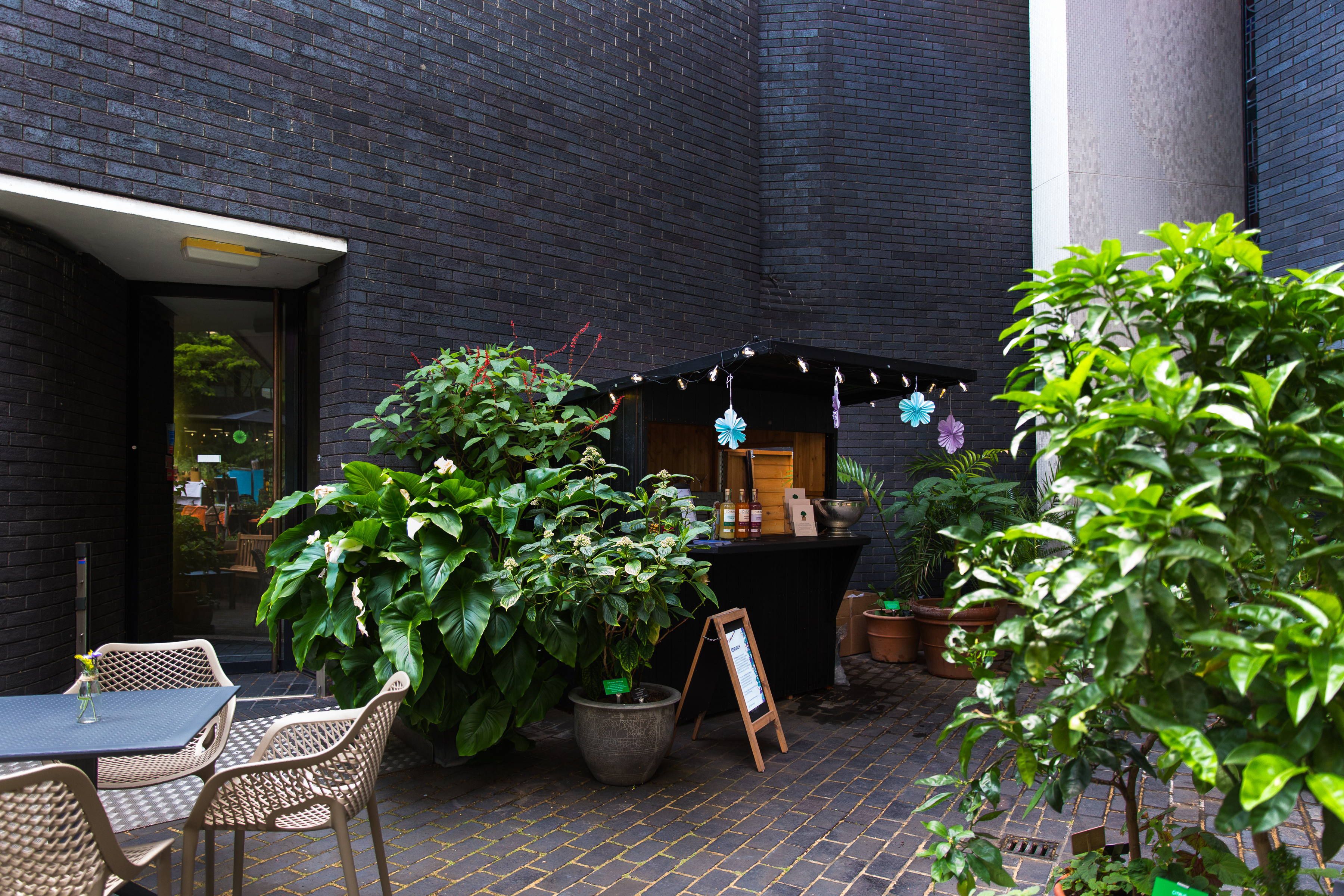 RCP London Events' Secret Garden bar, located within the Medicinal Garden - outdoor space for summer events and parties in central London