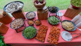 A table with different plates of food