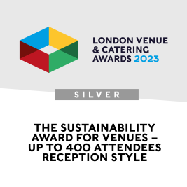 London Venue & Catering Awards 2023 logo for Silver Winner of Sustainability Award for Venues (up to 400 reception style)